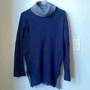 Kangra 100% Cashmere Turtleneck Sweater, Navy Blue & Gray, XS (Made in Italy)